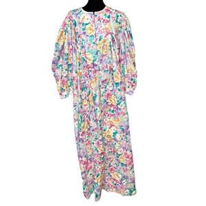 VTG David Brown California House Coat Floral Dress Large Nightgown USA Made